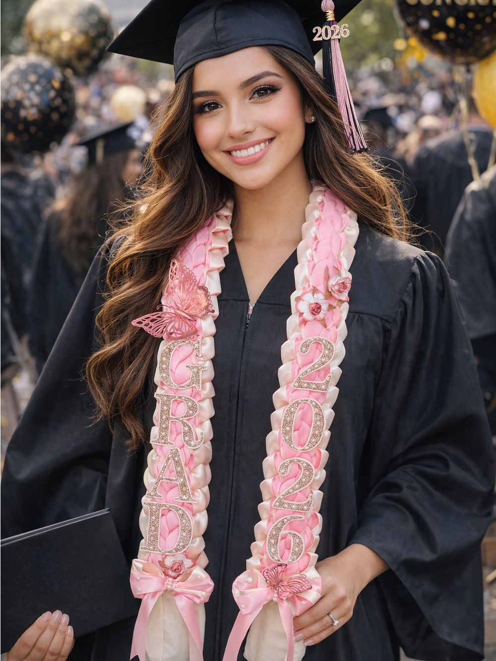 Personalized Graduation Ribbon Lei 2026  Pink